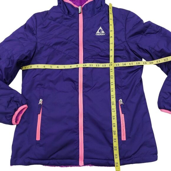 Gerry Jacket Girls Large 14 Purple Full Zip Fleece Lined Reversible Outdoor Warm - Picture 10 of 11